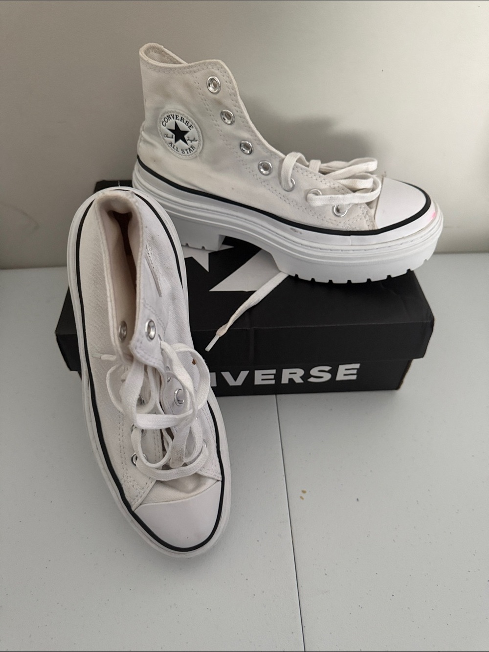 Converse White High-Top Platform Chuck Taylor Sneakers - Picture 1 of 5